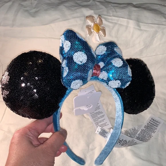 AUTHENTIC DISNEY PARKS MERCHANDISE-Flower w sequined bow&ears Minnie M Headband